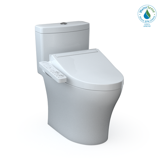 TOTO MW6463074CEMFGN#01 WASHLET+ Aquia IV One-Piece Elongated Dual Flush 1.28 and 0.9 GPF Toilet and WASHLET C2 Bidet Seat , Cotton White