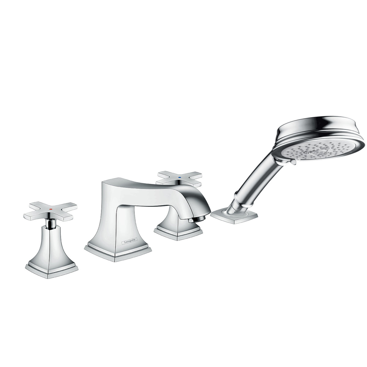 HANSGROHE 31449001 Metropol Classic 4-Hole Roman Tub Set Trim with Cross Handles and 1.8 GPM Handshower - Chrome
