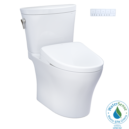 TOTO MW4484726CEMFGN#01 WASHLET+ Aquia IV Arc Two-Piece Elongated Dual Flush 1.28 and 0.9 GPF Toilet with S7 Contemporary Bidet Seat , Cotton White