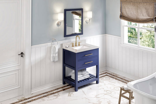 JEFFREY ALEXANDER VKITWAV30BLASR 30" Hale Blue Wavecrest Vanity, Arctic Stone Cultured Marble Vanity Top, undermount rectangle bowl