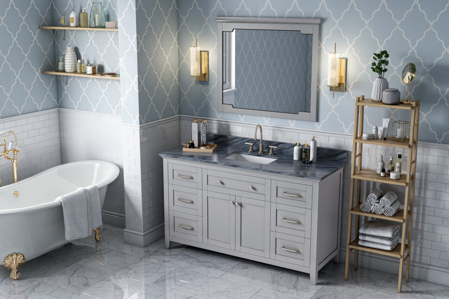 JEFFREY ALEXANDER VKITCHA60SGRMGR 60" Grey Chatham Vanity, Grey Marble Vanity Top, undermount rectangle bowl