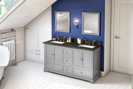 JEFFREY ALEXANDER VKITADD60GRLSR 60" White Addington Vanity, double bowl, Blue Limestone Vanity Top, two undermount rectangle bowls