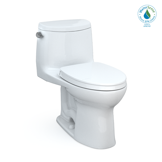 TOTO MS604124CEFG#01 UltraMax II One-Piece Elongated 1.28 GPF Universal Height Toilet with CEFIONTECT and SS124 SoftClose Seat , Cotton White