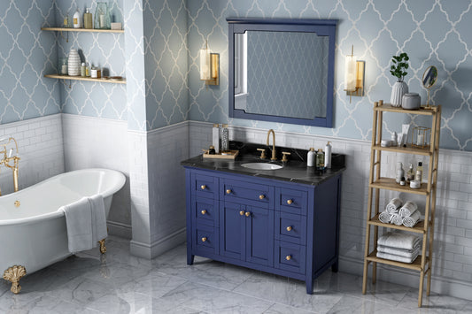 JEFFREY ALEXANDER VKITCHA48BLBQO 48" Hale Blue Chatham Vanity, Calacatta Black Quartz Vanity Top, undermount oval bowl