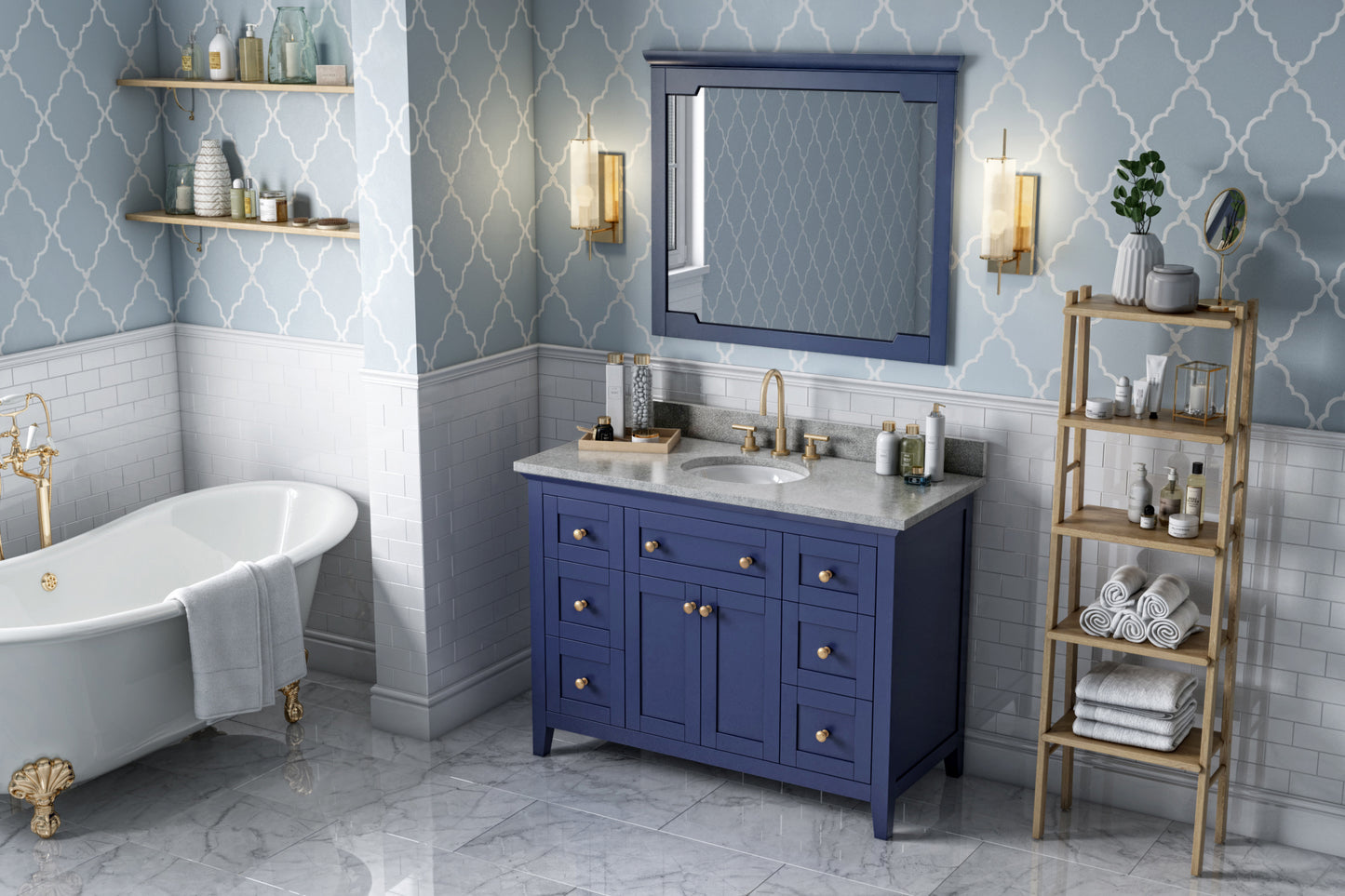 JEFFREY ALEXANDER VKITCHA48BLSGO 48" Hale Blue Chatham Vanity, Steel Grey Cultured Marble Vanity Top, undermount oval bowl