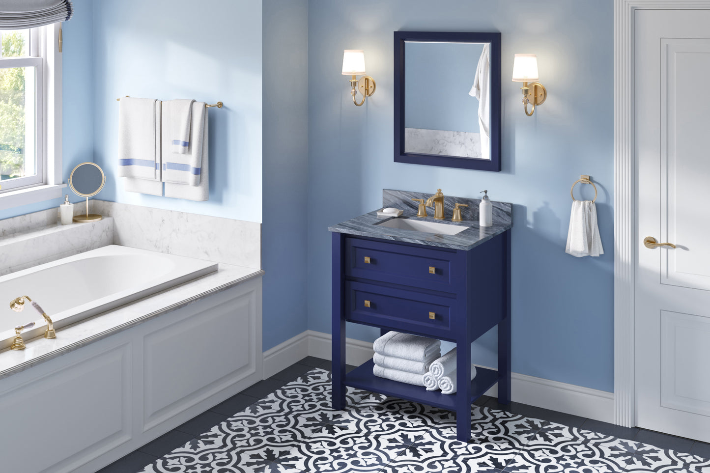 JEFFREY ALEXANDER VKITADL30BLMGR 30" Hale Blue Adler Vanity, Grey Marble Vanity Top, undermount rectangle bowl