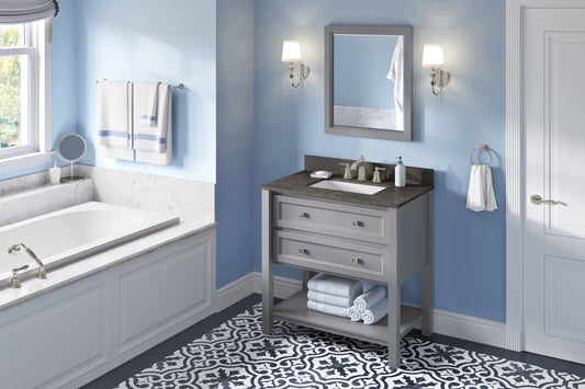 JEFFREY ALEXANDER VKITADL36GRLSR 36" Grey Adler Vanity, Blue Limestone Vanity Top, undermount rectangle bowl