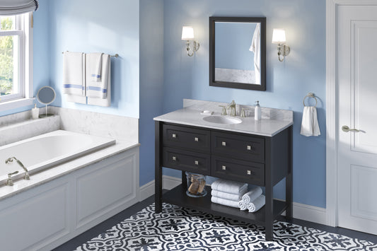 JEFFREY ALEXANDER VKITADL48BKWCO 48" Black Adler Vanity, White Carrara Marble Vanity Top, undermount oval bowl