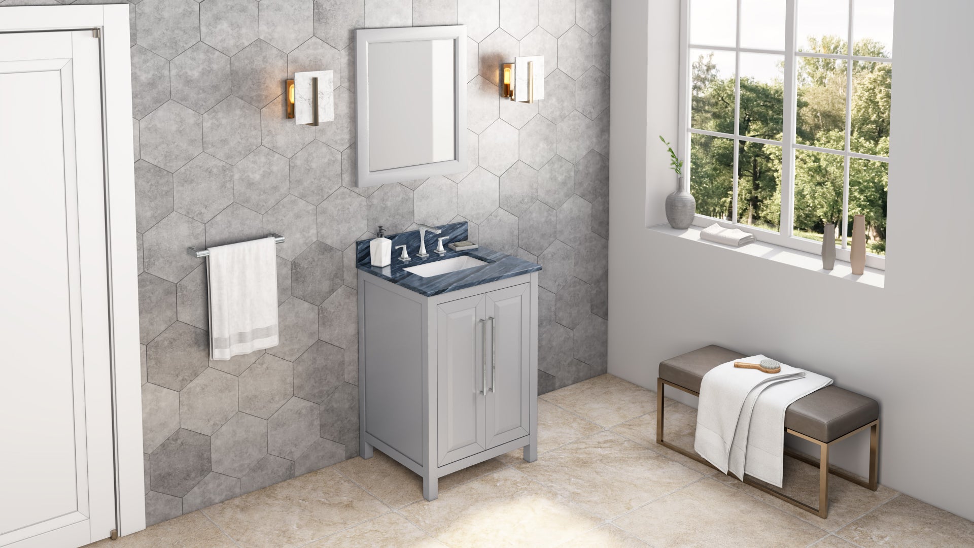 JEFFREY ALEXANDER VKITCAD24GRMGR 24" Grey Cade Vanity, Grey Marble Vanity Top, undermount rectangle bowl