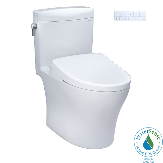 TOTO MW4364736CEMFGN#01 WASHLET+ Aquia IV Cube Two-Piece Elongated Dual Flush 1.28 and 0.9 GPF Toilet with S7A Contemporary Bidet Seat , Cotton White