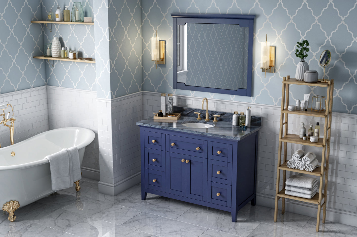 JEFFREY ALEXANDER VKITCHA48BLMGO 48" Hale Blue Chatham Vanity, Grey Marble Vanity Top, undermount oval bowl