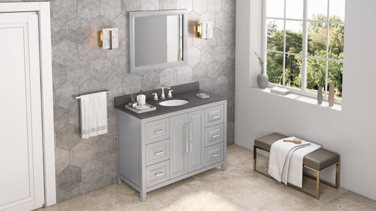 JEFFREY ALEXANDER VKITCAD48GRGQO 48" Grey Cade Vanity, Grey Quartz Vanity Top, undermount oval bowl