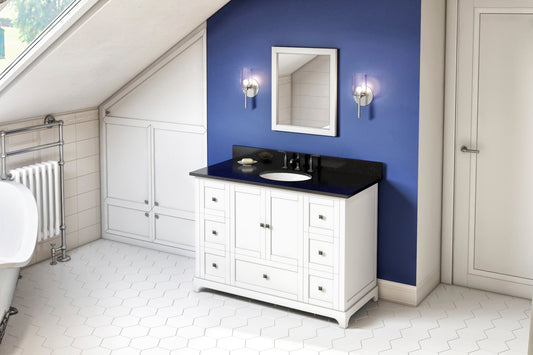 JEFFREY ALEXANDER VKITADD48WHBGO 48" White Addington Vanity, Black Granite Vanity Top, undermount oval bowl