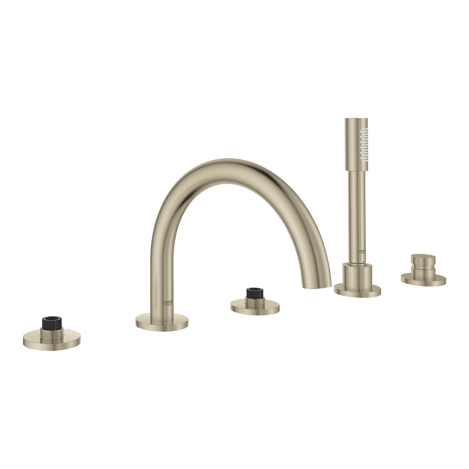 GROHE 25049EN3 Atrio New Brushed Nickel 5-Hole 2-Handle Deck Mount Roman Tub Faucet with 1.75 GPM Hand Shower