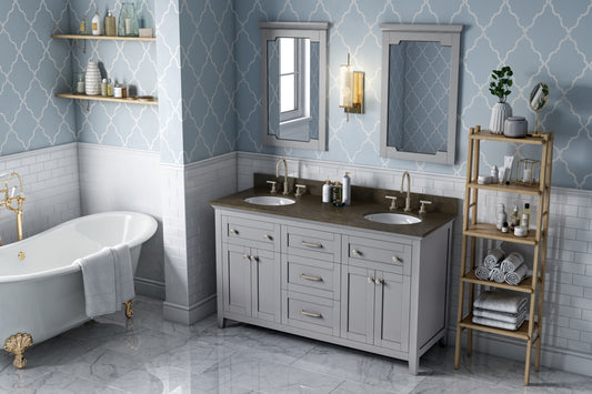 JEFFREY ALEXANDER VKITCHA60GRLSO 60" Grey Chatham Vanity, double bowl, Blue Limestone Vanity Top, two undermount oval bowls