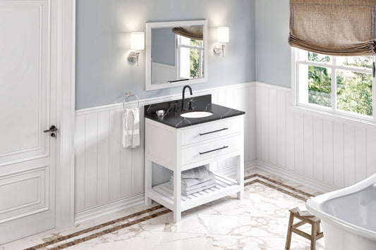 JEFFREY ALEXANDER VKITWAV36WHBQO 36" White Wavecrest Vanity, Calacatta Black Quartz Vanity Top, undermount oval bowl