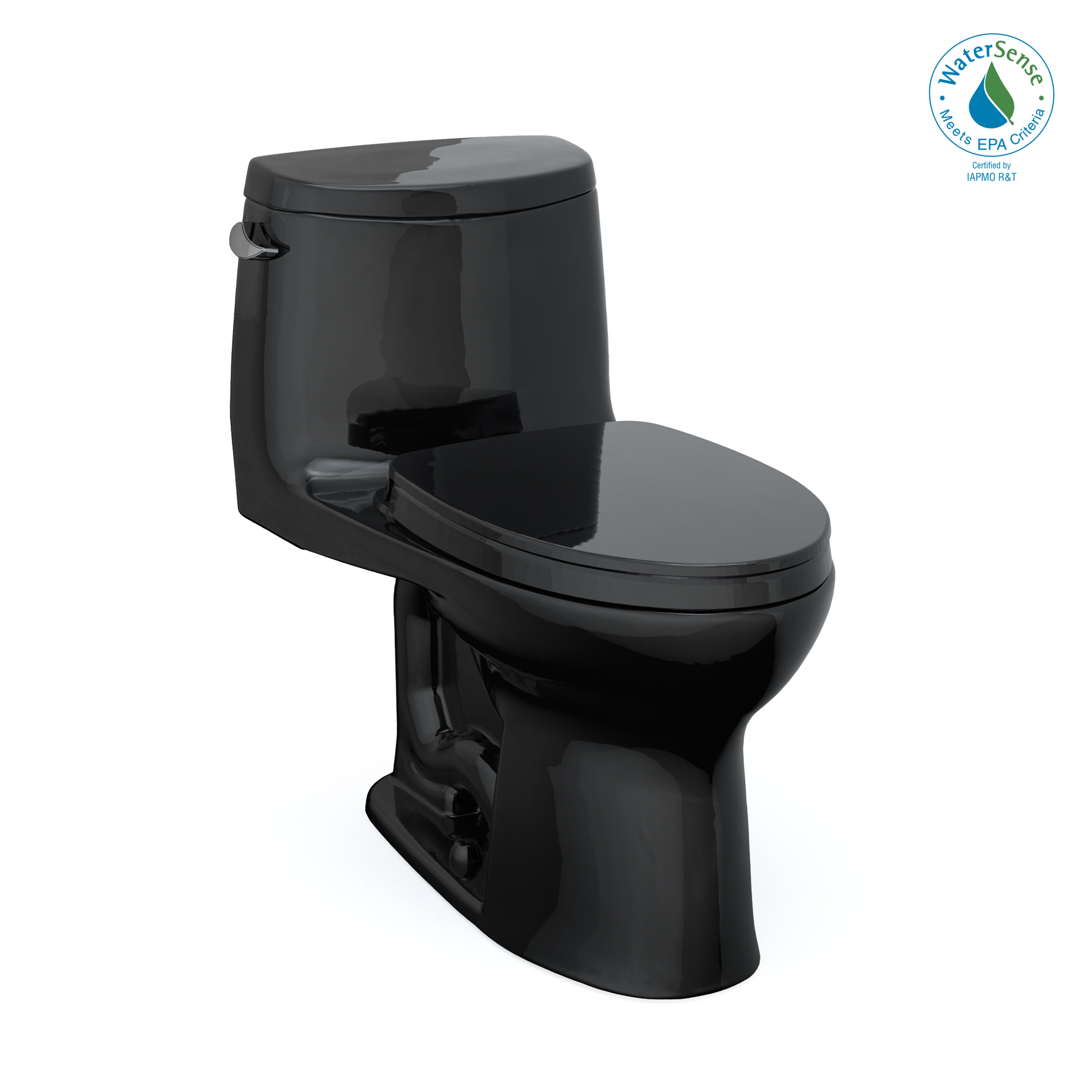 TOTO MS604124CEF#51 UltraMax II One-Piece Elongated 1.28 GPF Universal Height Toilet with SS124 SoftClose Seat , Ebony