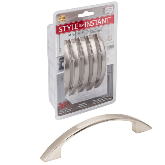 ELEMENTS 8004-SN-R 96 mm Center-to-Center Satin Nickel Arched Somerset Retail Packaged Cabinet Pull