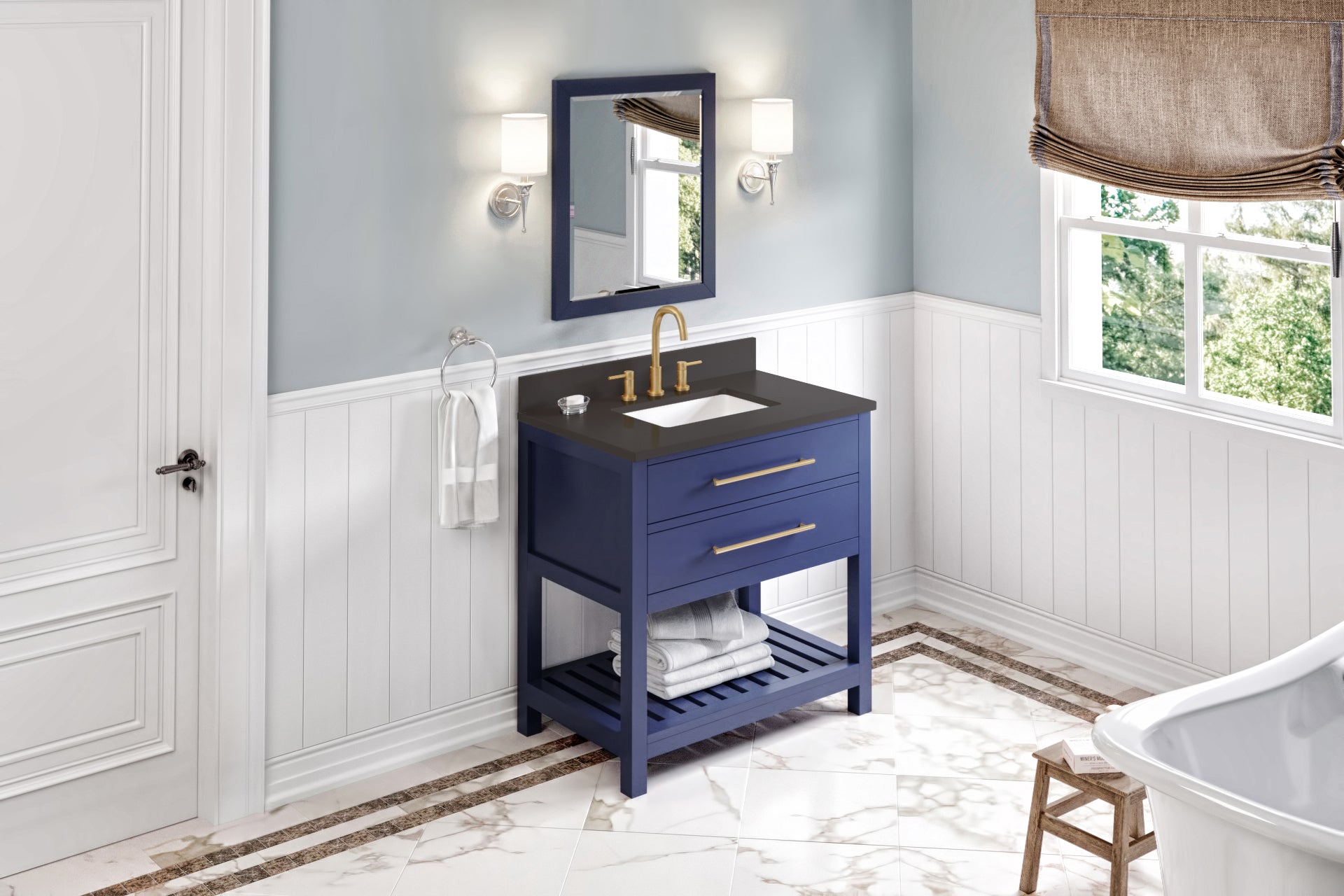 JEFFREY ALEXANDER VKITWAV36BLGQR 36" Hale Blue Wavecrest Vanity, Grey Quartz Vanity Top, undermount rectangle bowl