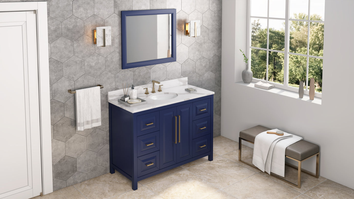 JEFFREY ALEXANDER VKITCAD48BLCQO 48" Hale Blue Cade Vanity, Calacatta Vienna Quartz Vanity Top, undermount oval bowl