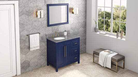 JEFFREY ALEXANDER VKITCAD36BLSGO 36" Hale Blue Cade Vanity, left offset, Steel Grey Cultured Marble Vanity Top, undermount oval bowl