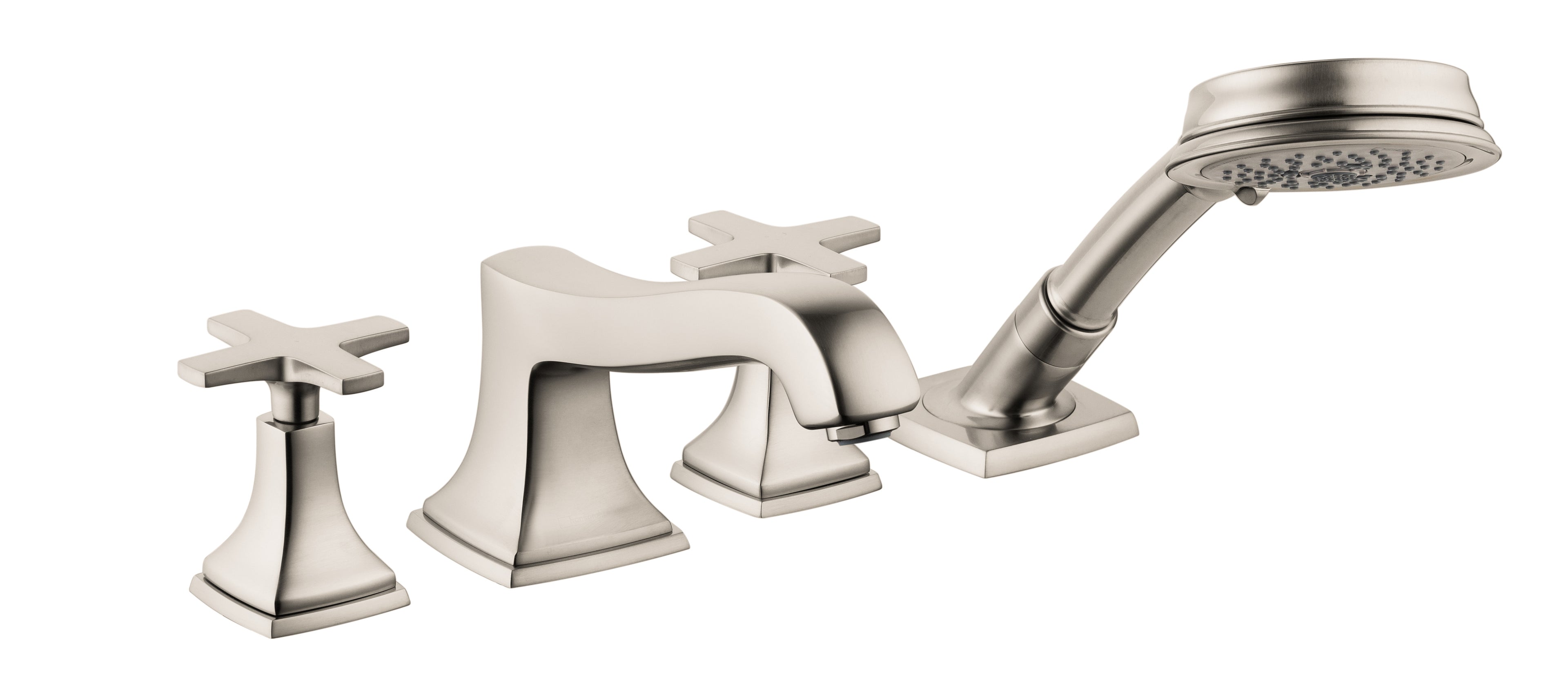 HANSGROHE 31449821 Metropol Classic 4-Hole Roman Tub Set Trim with Cross Handles and 1.8 GPM Handshower - Brushed Nickel