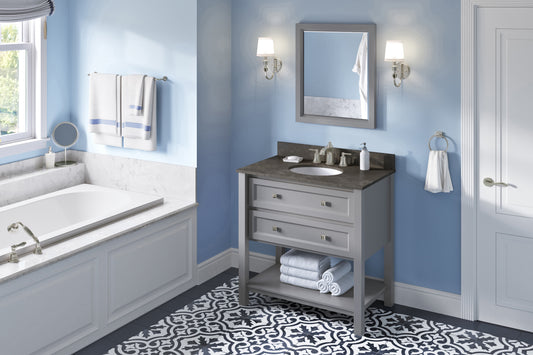 JEFFREY ALEXANDER VKITADL36GRLSO 36" Grey Adler Vanity, Blue Limestone Vanity Top, undermount oval bowl