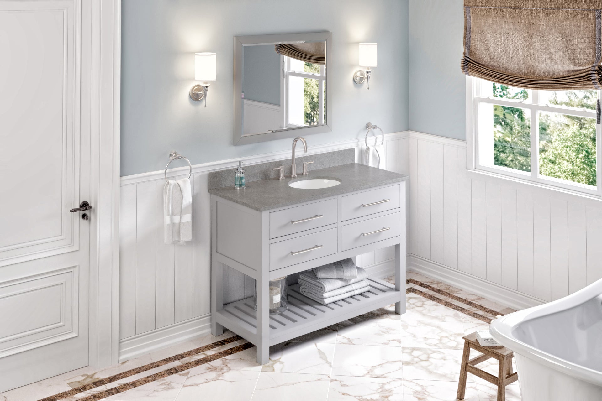 JEFFREY ALEXANDER VKITWAV48GRSGO 48" Grey Wavecrest Vanity, Steel Grey Cultured Marble Vanity Top, undermount oval bowl