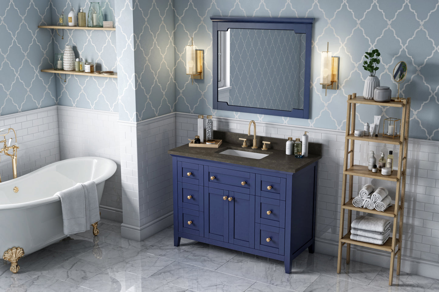 JEFFREY ALEXANDER VKITCHA48BLLSR 48" Hale Blue Chatham Vanity, Blue Limestone Vanity Top, undermount rectangle bowl