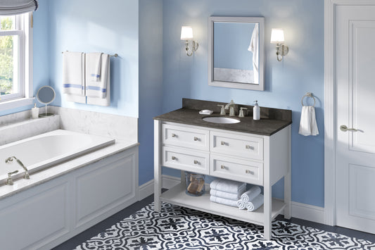 JEFFREY ALEXANDER VKITADL48WHLSO 48" White Adler Vanity, Blue Limestone Vanity Top, undermount oval bowl