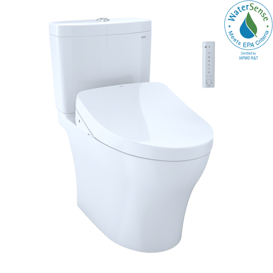 TOTO MW4463046CEMFGN#01 WASHLET+ Aquia IV Two-Piece Elongated Dual Flush 1.28 and 0.9 GPF Toilet with S500e Bidet Seat , Cotton White