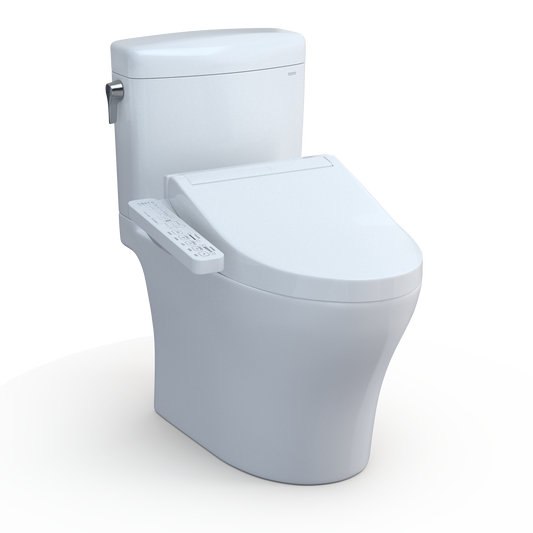 TOTO MW4363074CEMFGN#01 WASHLET+ Aquia IV Cube Two-Piece Elongated Dual Flush 1.28 and 0.9 GPF Toilet with C2 Bidet Seat , Cotton White