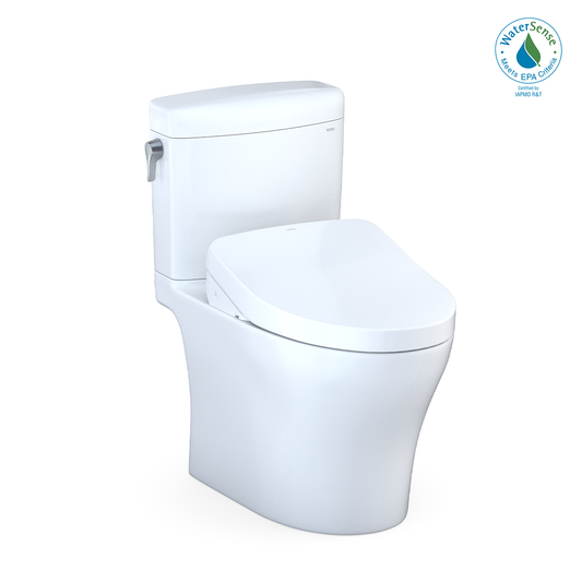 TOTO MW4363046CEMFGN#01 WASHLET+ Aquia IV Cube Two-Piece Elongated Dual Flush 1.28 and 0.9 GPF Toilet with S500e Bidet Seat , Cotton White