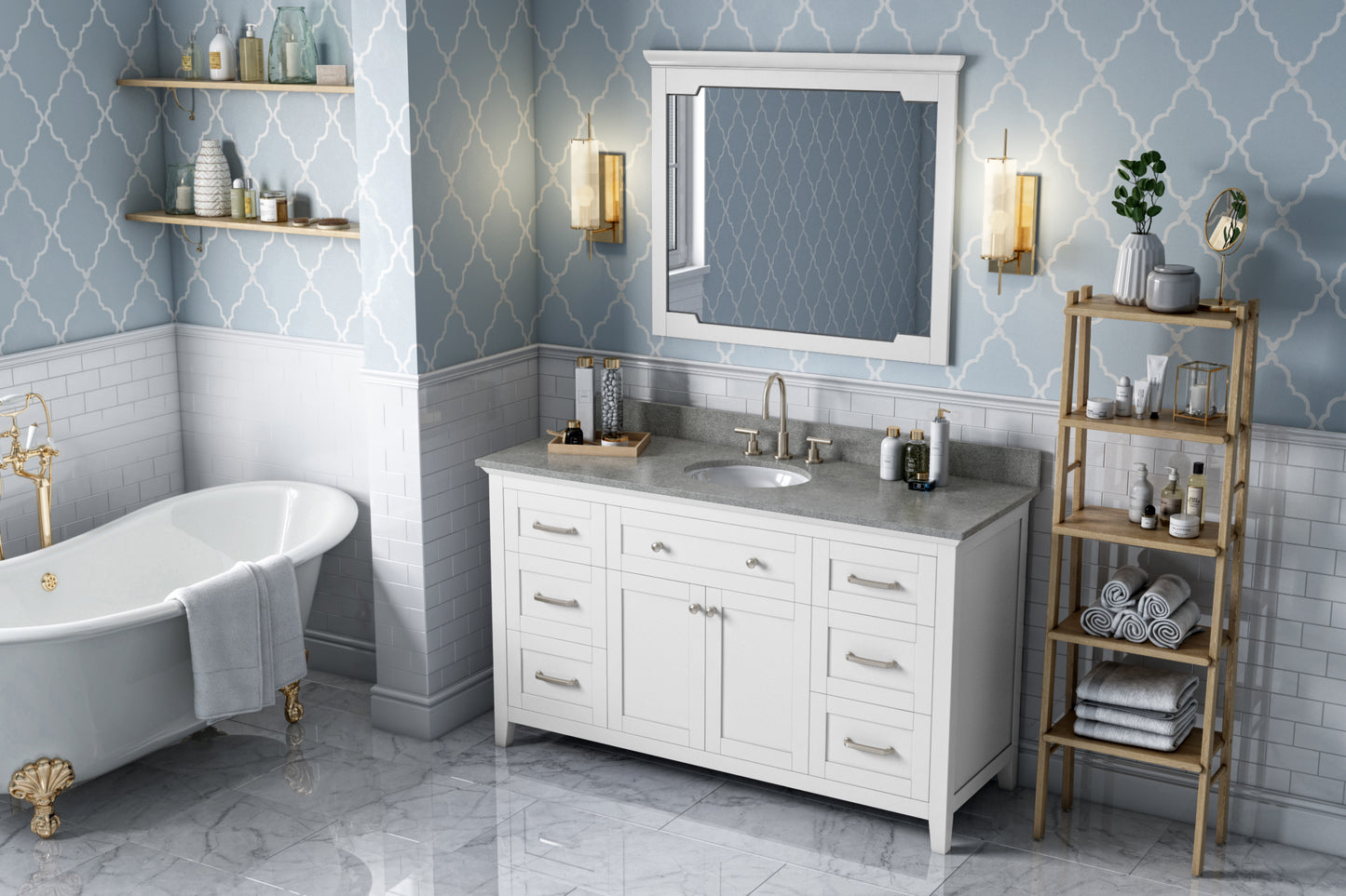 JEFFREY ALEXANDER VKITCHA60SWHSGO 60" White Chatham Vanity, Steel Grey Cultured Marble Vanity Top, undermount oval bowl