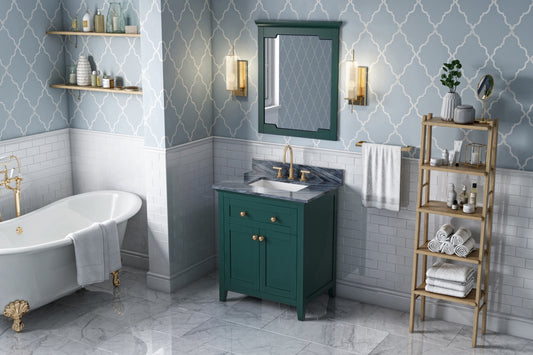 JEFFREY ALEXANDER VKITCHA30GNMGR 30" Forest Green Chatham Vanity, Grey Marble Vanity Top, undermount rectangle bowl