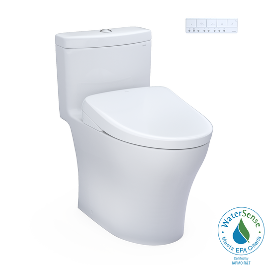 TOTO MW6464726CEMFGNA#01 WASHLET+ Aquia IV One-Piece Elongated Dual Flush 1.28 and 0.9 GPF Toilet with Auto Flush S7 Contemporary Bidet Seat , Cotton White