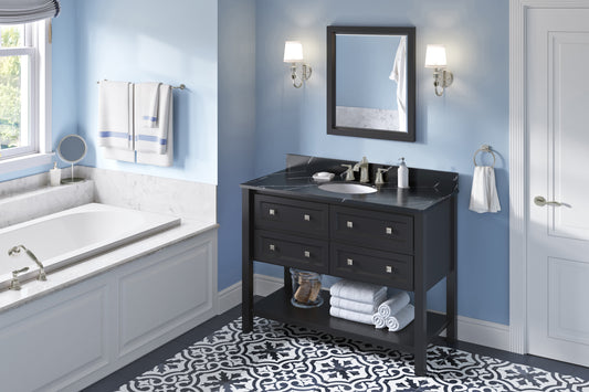 JEFFREY ALEXANDER VKITADL48BKBQO 48" Black Adler Vanity, Calacatta Black Quartz Vanity Top, undermount oval bowl