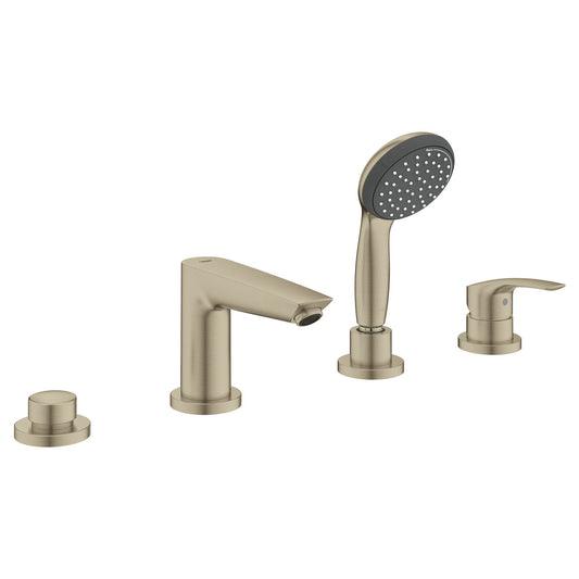 GROHE 25245EN3 Eurosmart Brushed Nickel 4-Hole Single Handle Deck Mount Roman Tub Faucet with 1.75 GPM Hand Shower