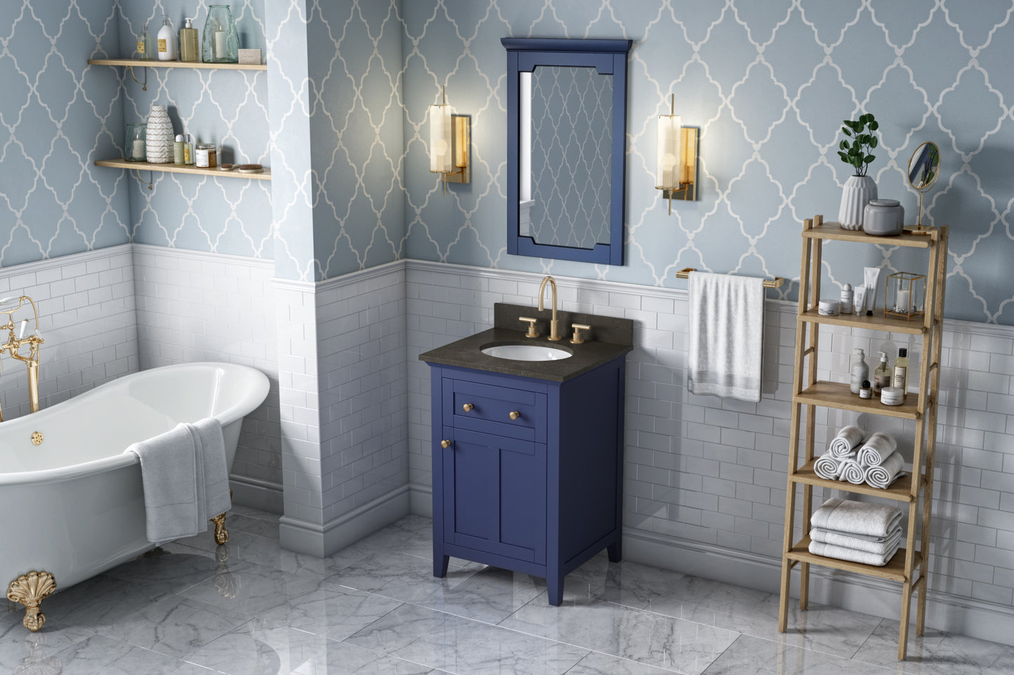 JEFFREY ALEXANDER VKITCHA24BLLSO 24" Hale Blue Chatham Vanity, Blue Limestone Vanity Top, undermount oval bowl