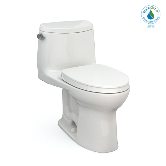 TOTO MS604124CEFG#11 UltraMax II One-Piece Elongated 1.28 GPF Universal Height Toilet with CEFIONTECT and SS124 SoftClose Seat , Colonial White