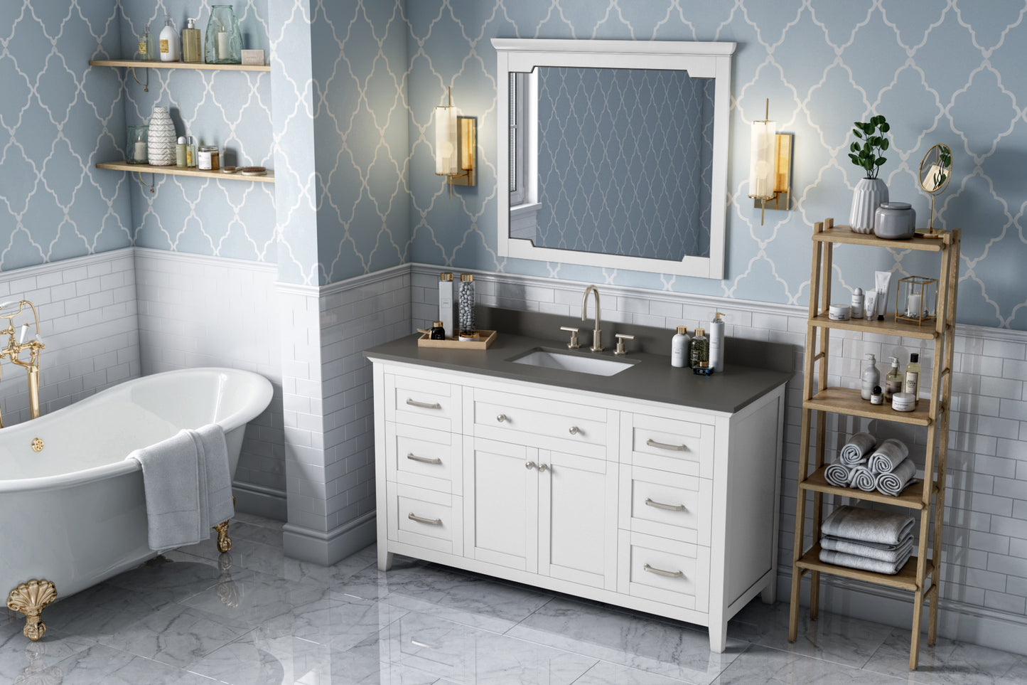 JEFFREY ALEXANDER VKITCHA60SWHGQR 60" White Chatham Vanity, Grey Quartz Vanity Top, undermount rectangle bowl