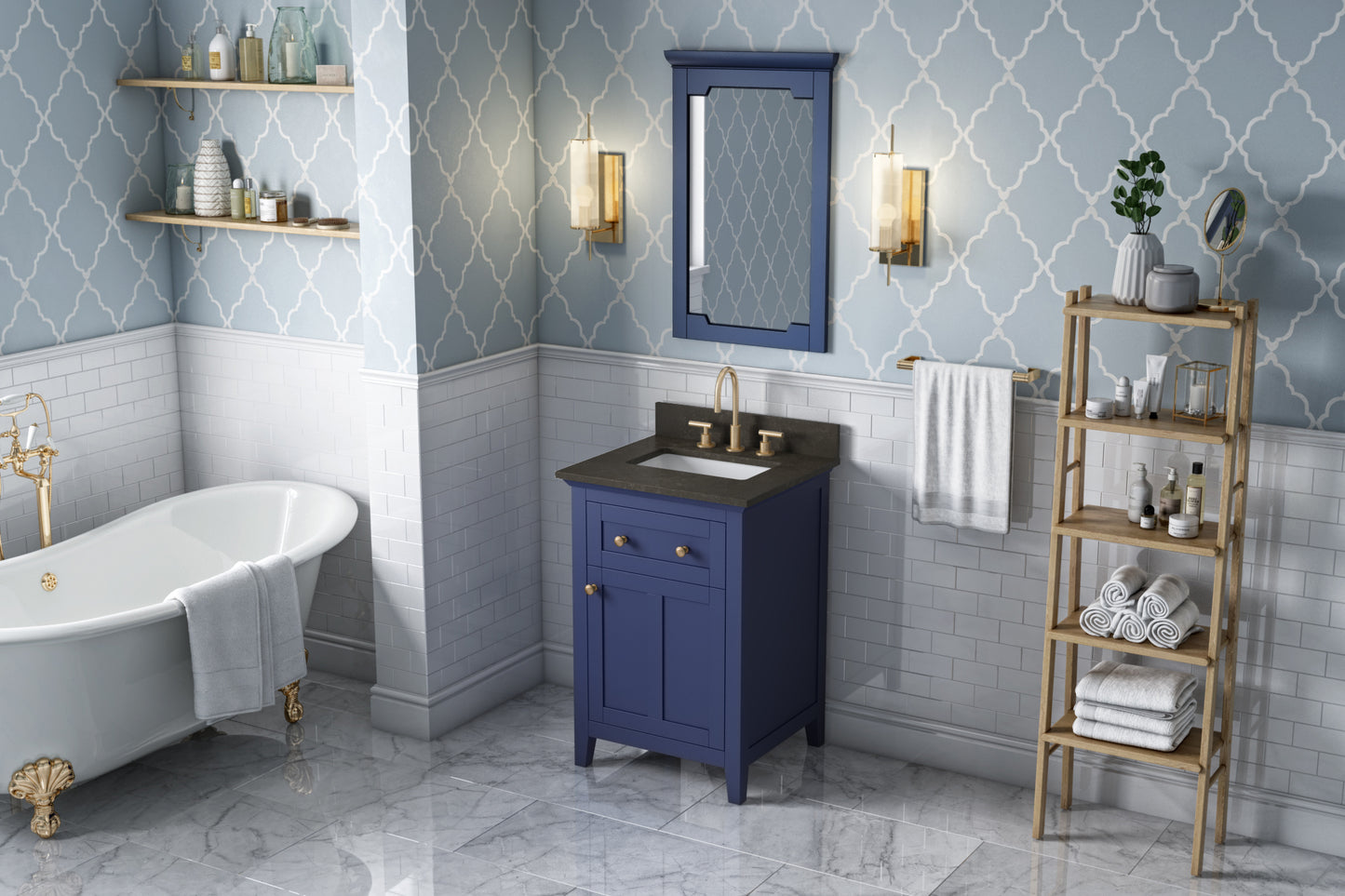 JEFFREY ALEXANDER VKITCHA24BLLSR 24" Hale Blue Chatham Vanity, Blue Limestone Vanity Top, undermount rectangle bowl