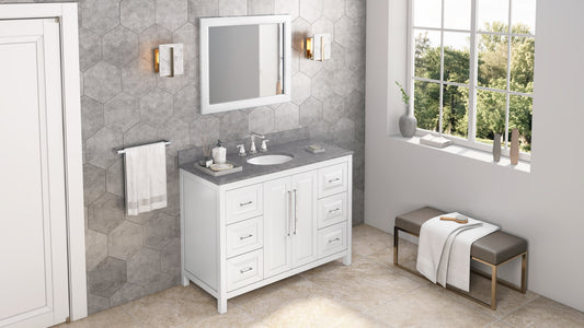 JEFFREY ALEXANDER VKITCAD48WHSGO 48" White Cade Vanity, Steel Grey Cultured Marble Vanity Top, undermount oval bowl