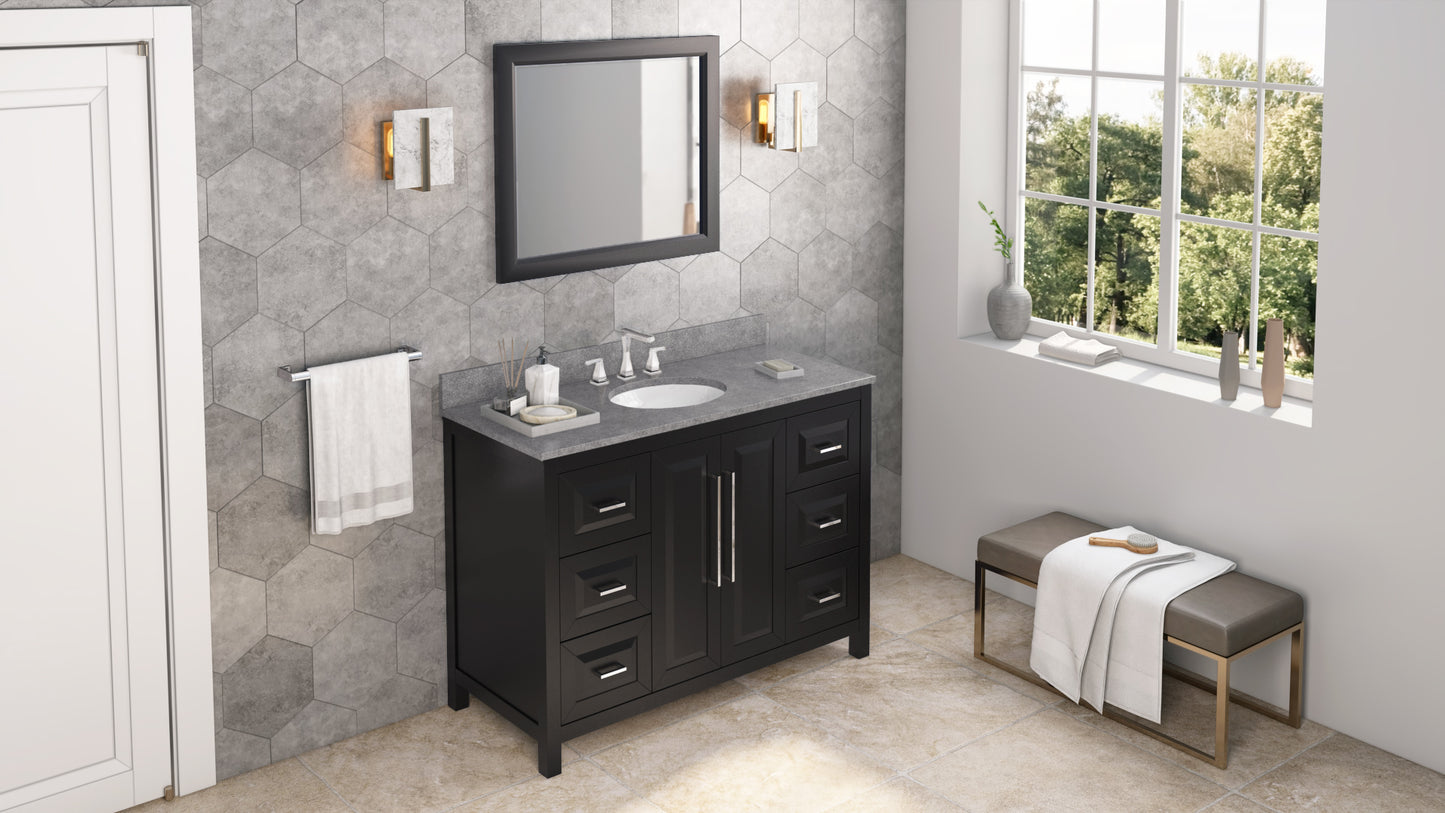 JEFFREY ALEXANDER VKITCAD48BKSGO 48" Black Cade Vanity, Steel Grey Cultured Marble Vanity Top, undermount oval bowl