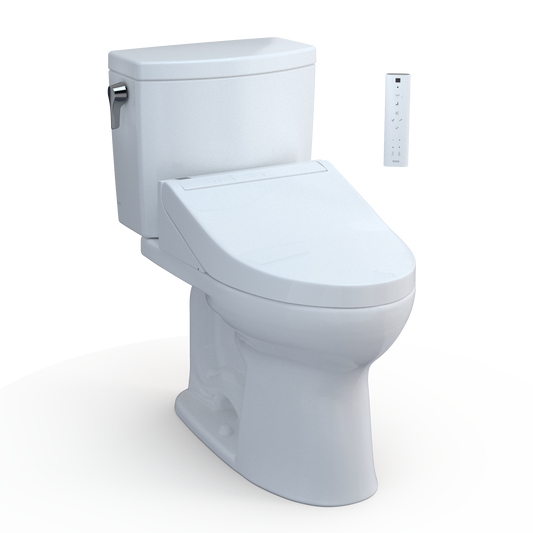 TOTO MW4543084CUFG#01 WASHLET+ Drake II 1G Two-Piece Elongated 1.0 GPF Toilet and WASHLET+ C5 Bidet Seat , Cotton White