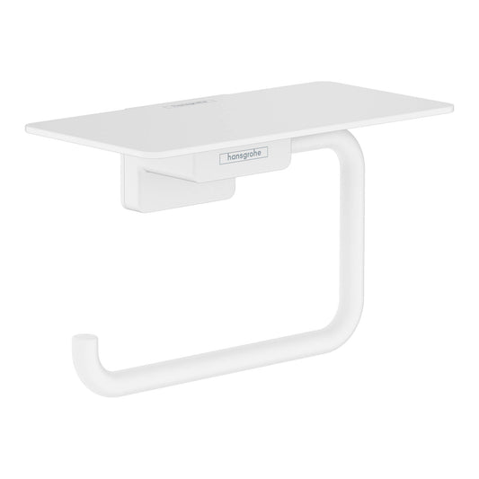 HANSGROHE 41772700 Matte White AddStoris Modern Roll Holder with Shelf