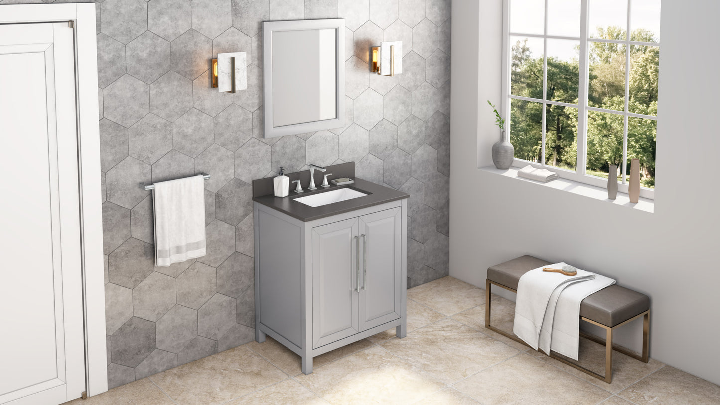 JEFFREY ALEXANDER VKITCAD30GRGQR 30" Grey Cade Vanity, Grey Quartz Vanity Top, undermount rectangle bowl