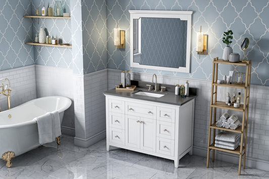 JEFFREY ALEXANDER VKITCHA48WHGQR 48" White Chatham Vanity, Grey Quartz Vanity Top, undermount rectangle bowl