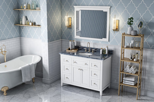 JEFFREY ALEXANDER VKITCHA48WHMGO 48" White Chatham Vanity, Grey Marble Vanity Top, undermount oval bowl