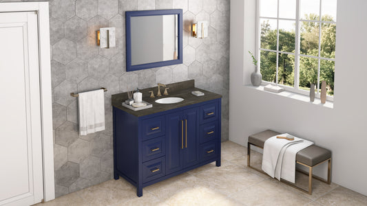 JEFFREY ALEXANDER VKITCAD48BLLSO 48" Hale Blue Cade Vanity, Blue Limestone Vanity Top, undermount oval bowl